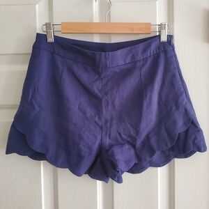 NWT Alya Scalloped Navy Linen shorts size M
